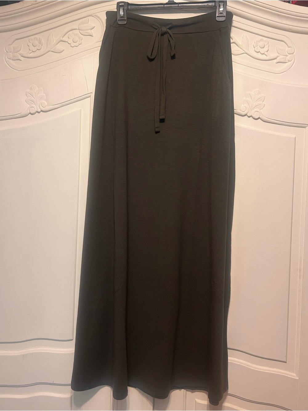 NWOT AZY Women's Olive Tie-Waist Maxi Skirt